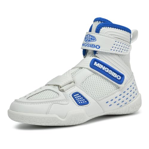 BLBK Kinder Boxen Schuhe Wrestling Stiefel,weiß-blau35 von BLBK
