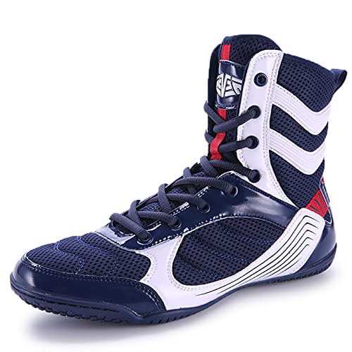 Boxschuhe Herren Wrestling Schuhe Jugendliche Muay Thai Kickboxen Sparring Boxers Trainers Kampfsport Schuhe Atmungsaktive Bodybuilding Boxen Stiefel,Blau und Weiß 41 von BLBK