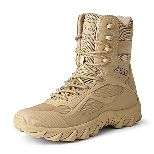 Herren Military Stiefel Wüste Armee Combat Patrol Tactical Einsatzstiefel mit Reissverschluss Leder Jungle Army Stiefel ​ ​Wandern Bergsteigen Offroad Angeln Jagen von BLBK