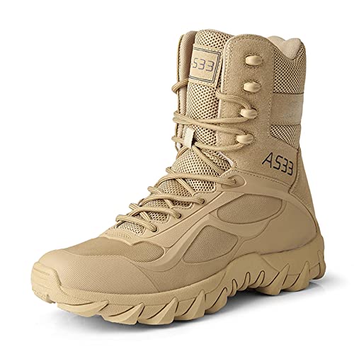 Herren Military Stiefel Wüste Armee Combat Patrol Tactical Einsatzstiefel mit Reissverschluss Leder Jungle Army Stiefel ​ ​Wandern Bergsteigen Offroad Angeln von BLBK