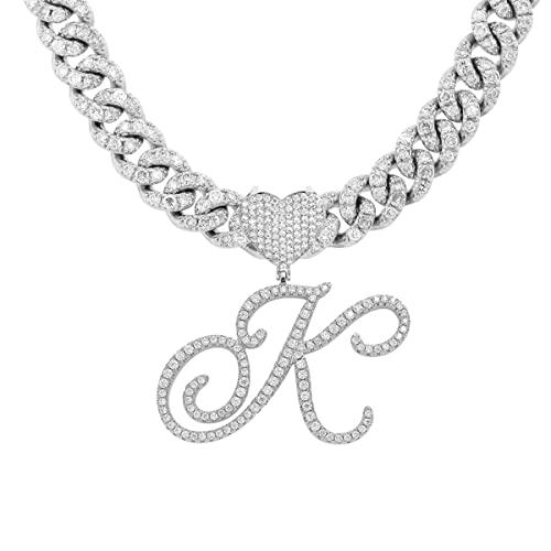 BLBLJERY Initialen Halsketten Silber mit kubanische Gliederkette für Frauen Eiskette mit Herz Anhänger Halskette mit Namen Personalisierte Halskette Hip Hop Geschenk, Zirkonia, Zirkonia von BLBLJERY