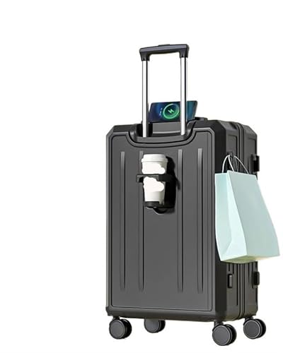 BLBTEDUAMDE Multifunktionaler Trolley-Koffer, 20 Zoll, Elegantes Gepäck, Damen, leicht, Trolley-Koffer, Studenten-Passwort-Box (Color : Glory Black, Size : 26") von BLBTEDUAMDE