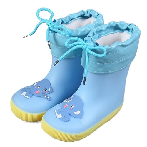 BLBTEDUAMDE Regenschuhe for Jungen und Mädchen, wasserdichte Regenstiefel, rutschfeste Regenstiefel(Color:Blue+Velvet,Size:Size 13/13.5CM) von BLBTEDUAMDE