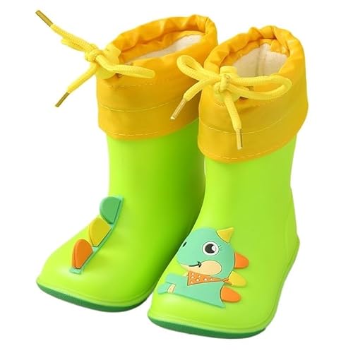 BLBTEDUAMDE Regenschuhe for Jungen und Mädchen, wasserdichte Regenstiefel, rutschfeste Regenstiefel(Color:Green+inner,Size:Size 14/14CM) von BLBTEDUAMDE