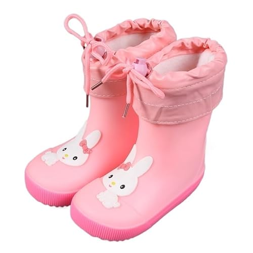 BLBTEDUAMDE Regenschuhe for Jungen und Mädchen, wasserdichte Regenstiefel, rutschfeste Regenstiefel(Color:Pink+Velvet,Size:Size 13/13.5CM) von BLBTEDUAMDE