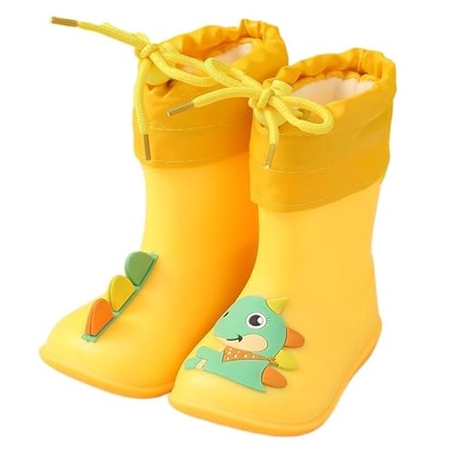 BLBTEDUAMDE Regenschuhe for Jungen und Mädchen, wasserdichte Regenstiefel, rutschfeste Regenstiefel(Color:Yellow+inner,Size:Size 15/15CM) von BLBTEDUAMDE