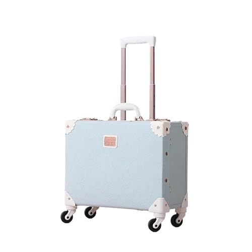 BLBTEDUAMDE Reisekoffer auf Rädern Set Retro 18 Zoll Trolley Gepäcktasche Damen Handgepäck Handtasche Reisetasche (Color : Blue, Size : 18 inch) von BLBTEDUAMDE