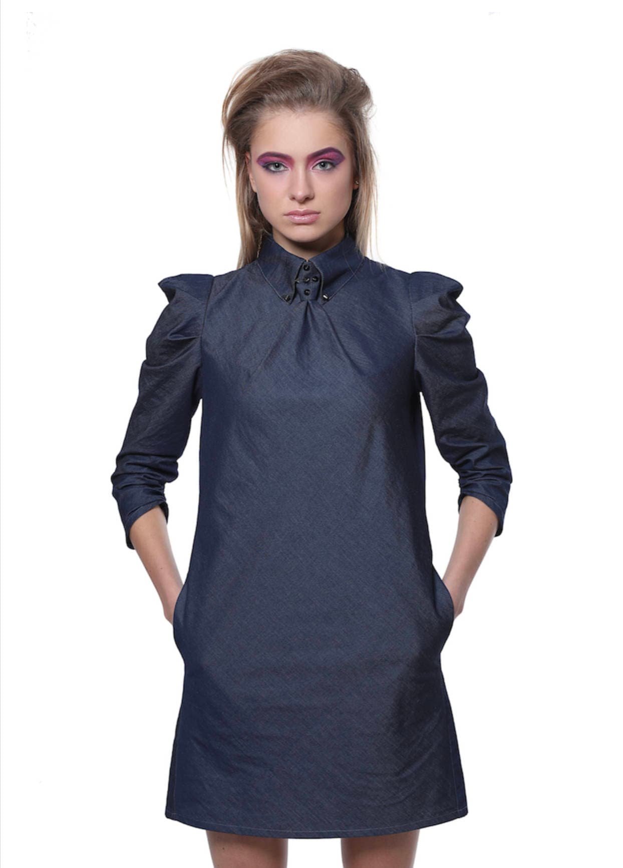 Blaue Jeans Kleid Denim Kragen Shirt Kleidung Designer Rock Midi-Kurze Lange Ärmel Grunge Mini von BLCVjeans