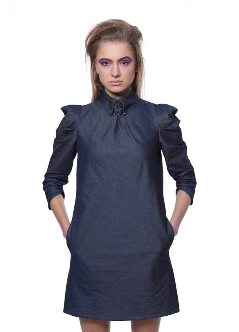 Blaue Jeans Kleid Denim Kragen Shirt Kleidung Designer Rock Midi-Kurze Lange Ärmel Grunge Mini von BLCVjeans