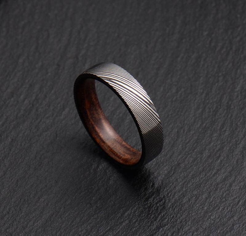 Edelstahl Damaskus Und Ringed Gidgee Holz Herren Ehering Verlobungsring Engagement Ring Herrenring Bd134 von BLDamascusDesigns