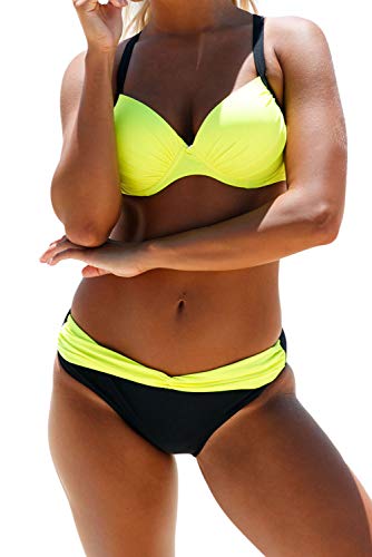 BLENCOT Bikinis Frauen Knotted Design Bikini Beach Push Up Badeanzug Frauen Bikini Brasilianische Frauen Beachwear für Frauen Hellblau Bikini Frauen Badeanzug Weibliche Brasilianische XL Gelb von BLENCOT