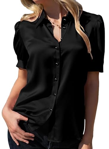 BLENCOT Bluse Damen Sommer Kurzarm Damen blusen Oberteile Damen Hemd Elegant Hemdbluse Casual Blusenshirt Leicht Sommerblusen von BLENCOT