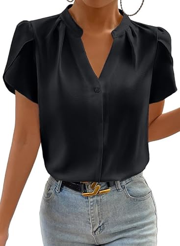 BLENCOT Damen Bluse Elegant Hemdbluse Casual V-Ausschnitt Chiffon Bluse Tops von BLENCOT