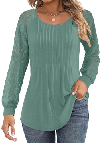 BLENCOT Damen Bluse Elegant Langarmshirt Tunika Tops Basic Blusehemd Spitzen Oberteile Herbst Winter von BLENCOT