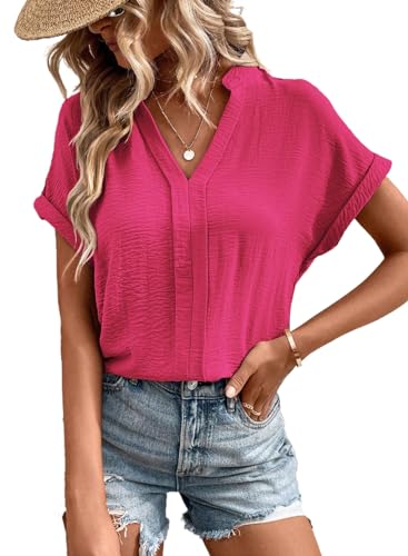 BLENCOT Damen Bluse Kurzarm Casual Sommer Oberteile V-Ausschnitt Shirts Bluse Tops von BLENCOT