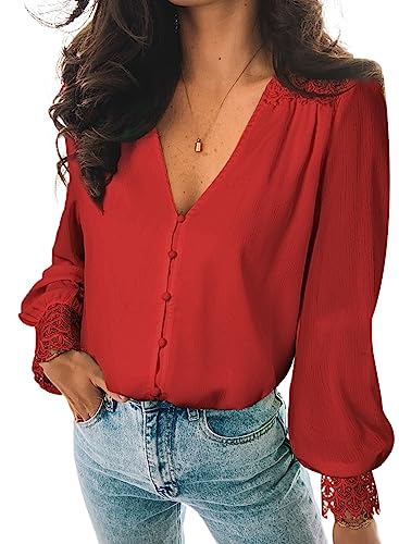 BLENCOT Damen Bluse Langarm Elegant Hemd Blusenshirt V-Ausschnitt Elegant Hemd Casual Oberteile Tops von BLENCOT