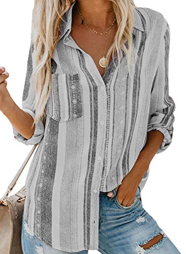 BLENCOT Damen Bluse Langarm Hemden Streifen Oberteile Casual Langarmshirt Casual Button Down Blusen Tops von BLENCOT