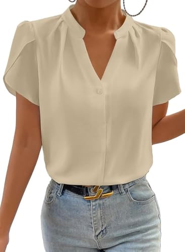 BLENCOT Damen Blusen Chiffon Kurzarm Sommer Tunika Süß Chiffonbluse Business Oberteil von BLENCOT
