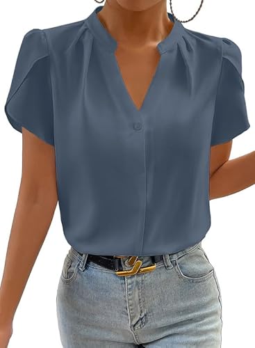 BLENCOT Damen Blusen Chiffon Kurzarm Sommer Tunika Süß Chiffonbluse Business Oberteil von BLENCOT