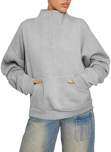 BLENCOT Damen Fleece Pullover mit Halbreißverschluss Stehkragen Fleecepullover Sweatjacke Winter Warm Sweatshirt von BLENCOT