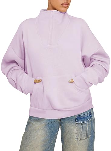 BLENCOT Damen Fleece Pullover mit Halbreißverschluss Stehkragen Fleecepullover Sweatjacke Winter Warm Sweatshirt von BLENCOT