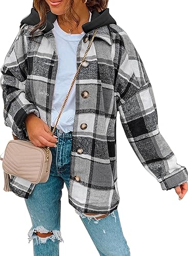 BLENCOT Damen Bluse jacke Kariertes Hemd Button Down Jacke Hoodies Mäntel von BLENCOT