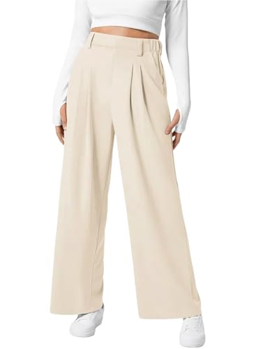 BLENCOT Damen Hosen Weites Bein Lose Gerade Geschnitten Palazzo Hose Hohe Taille Dehnbar Lange Elegant Hose mit Taschen von BLENCOT