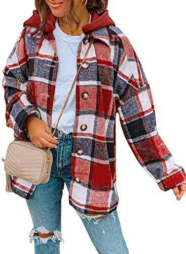 BLENCOT Damen Jacke Hoodie Bluse Mäntel Shacket Casual Plaid Langarm Button Down Flanell Shirts von BLENCOT