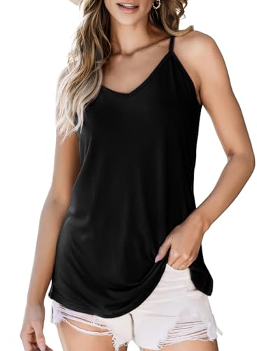 BLENCOT Damen Oberteile Sommer Basic T Shirt für Damen V Ausschnitt Tank Top Lose Ärmellose Spaghetti Top Schwarz Blusen Tops für Damen von BLENCOT