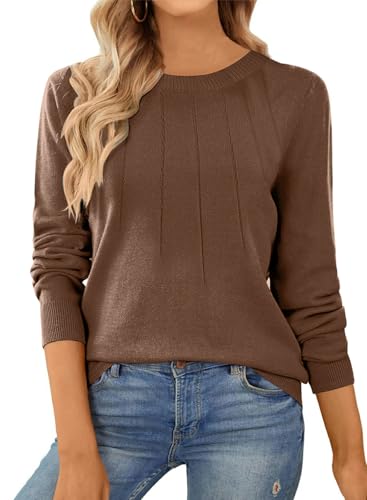 BLENCOT Damen Pullover 2024 Casual Rundhalsausschnitt Langarm Leicht Strick Pullover Tops Herbst Winter von BLENCOT