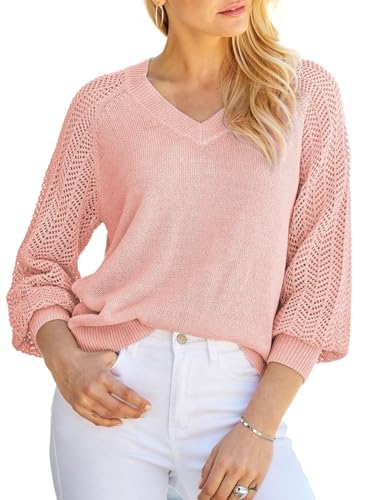 BLENCOT Damen Pullover Casual V-Ausschnitt Langarm Shirts Einfarbige Pullover Strick Pullover Tops von BLENCOT