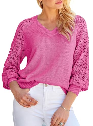 BLENCOT Damen Pullover Casual V-Ausschnitt Langarm Shirts Einfarbige Pullover Strick Pullover Tops von BLENCOT