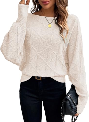 BLENCOT Damen Pullover Dünn Strickpullover Rundhals 2024 Pulli Fledermaus Ärmel Oberteile von BLENCOT