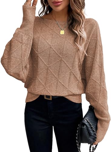 BLENCOT Damen Pullover Dünn Strickpullover Rundhals 2024 Pulli Fledermaus Ärmel Oberteile von BLENCOT