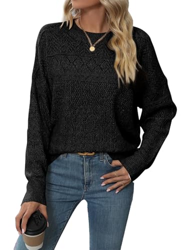 BLENCOT Damen Pullover Herbst Rundhals Langarmshirt Leichtes Lose Sweatshirt Elegant Winter Strickpullover Tops von BLENCOT