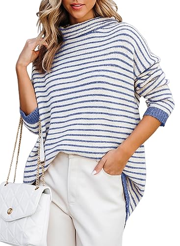 BLENCOT Damen Rollkragen Pullover Casual Tailliert Rollkragen Pullover Streifen Langarm Elastisch Sweatshirts von BLENCOT