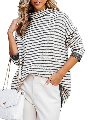 BLENCOT Damen Rollkragen Pullover Casual Tailliert Rollkragen Pullover Streifen Langarm Elastisch Sweatshirts von BLENCOT