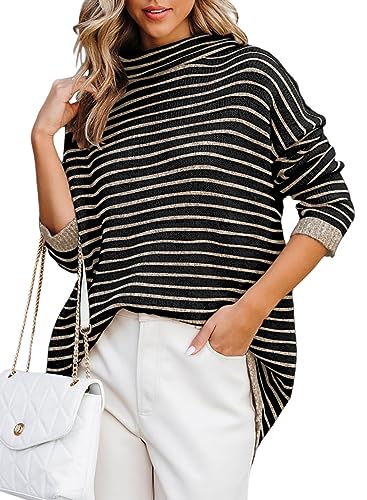 BLENCOT Damen Rollkragen Pullover Casual Tailliert Rollkragen Pullover Streifen Langarm Elastisch Sweatshirts von BLENCOT