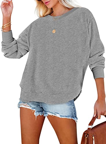 BLENCOT Damen Sweatshirt Casual Pullover Damen Langarmshirts Einfarbige Rundhalsausschnitt Tunika Tops von BLENCOT