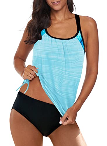 BLENCOT Damen Tankini Bauchweg Zweiteilig Badeanzug Zweiteiliger Tankini Set mit Slip A-104 M von BLENCOT