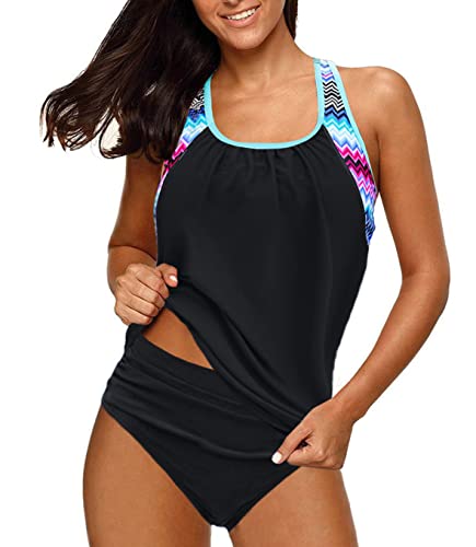 BLENCOT Damen Tankini Bauchweg Zweiteilig Badeanzug Zweiteiliger Tankini Set mit Slip B-2 S von BLENCOT