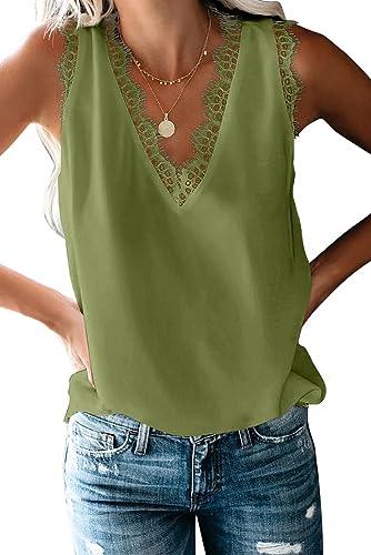 BLENCOT Damen Top Sommer Loose Fit Tank Tops Spitzen Weste Ärmellose Shirts Oberteile Top von BLENCOT