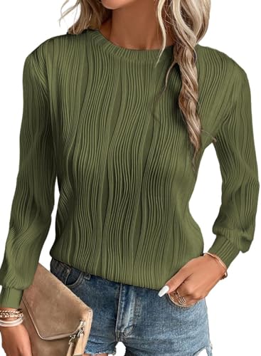 BLENCOT Damen Tunika Langarm Blusen Mode Casual Basic T-Shirts Solid Loose Oberteile Herbst von BLENCOT
