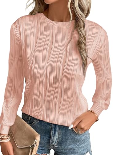 BLENCOT Damen Tunika Langarm Blusen Mode Casual Basic T-Shirts Solid Loose Oberteile Herbst von BLENCOT