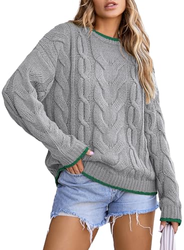 BLENCOT Pullover Damen Strickpullover Cable Knit Elegant Langarm Tops Lose Grobstrickpullover Casual Weich Pulli Sweater von BLENCOT