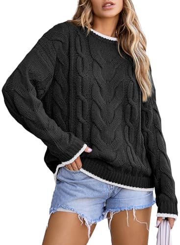 BLENCOT Pullover Damen Strickpullover Cable Knit Elegant Langarm Tops Lose Grobstrickpullover Casual Weich Pulli Sweater von BLENCOT