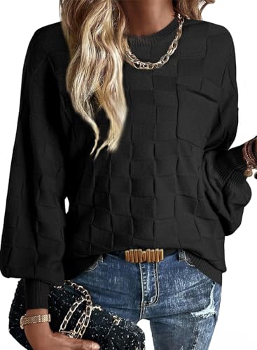 BLENCOT Pullover Damen Strickpullover Karierte Weich Pulli Herbst Winter Elegant Oberteile Langarm Shirt von BLENCOT