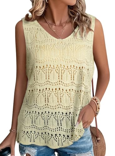 BLENCOT Tank Top Damen Bluse Sommer Gestricktes Oberteile T Shirt Elegant Tops für Damen Läsiges V-Ausschnitt Cami Ämellose Blusen von BLENCOT