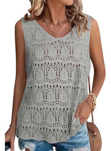 BLENCOT Tank Tops Damen Oberteile Elegant Sommer V-Ausschnitt Ärmellose Strick Basic Tops Damen Hemdbluse Outfits Arbeit Einfarbig von BLENCOT