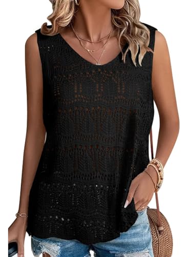 BLENCOT Tank Tops Damen Sommer V-Ausschnitt Oberteile Elegante Strick Damen Bluse Ärmellose Cami Shirts Casual Blusen Ausgehöhlt Crop Tops von BLENCOT